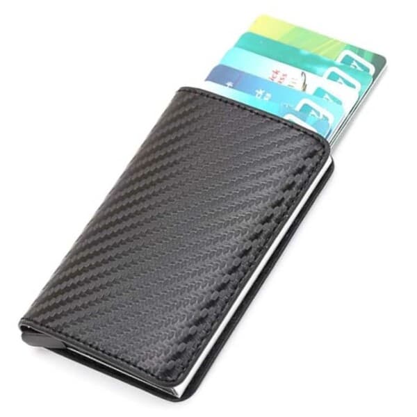 Kulfiber Pop-up Kortholder med RFID Beskyttelse PU Sort sort