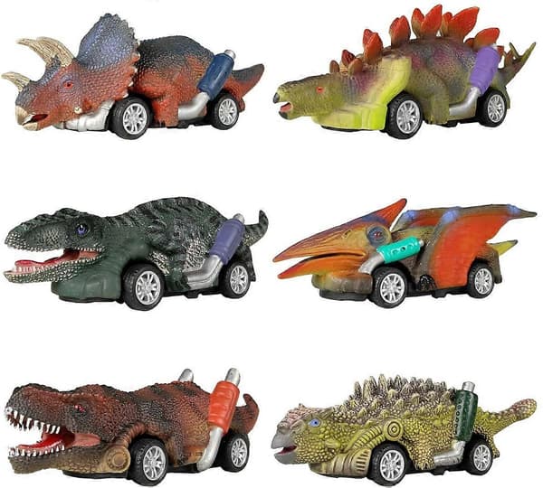 Dinosaurleke Pull Back-biler, 6-pakning Dinoleker for 3 år gamle gutter og småbarn, Gutteleker Alder 3, 4, 5 og oppover, Pull Back-lekebiler, Dinosaurspill med T-R