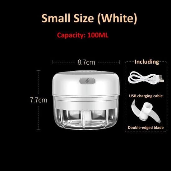 Robust mini elektrisk hakker med USB-oplader, enhed til hakning, purering, knusning af hvidløg, 100ML Hvid