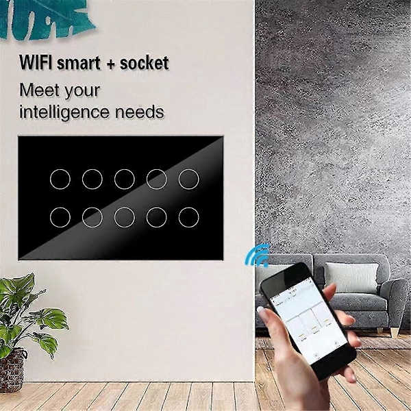 WIFI Smart Touch Ljus Väggströmbrytare Interruptor Glaspanel 8 Grupper Tuya Smart Life för Alexa Google