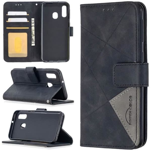 Cover til Samsung Galaxy A40, PU læder Rhombus pung etui med kortpladser, sort