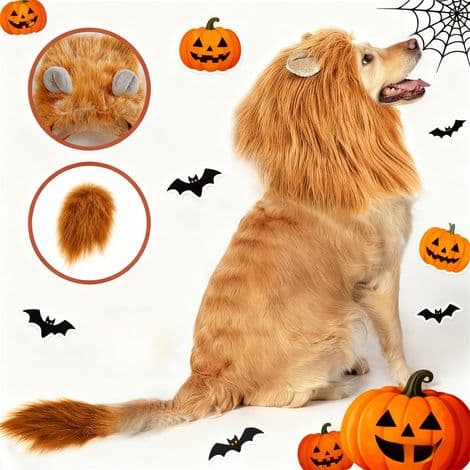 Halloween: Løvekostume med manke og ører til hund M
