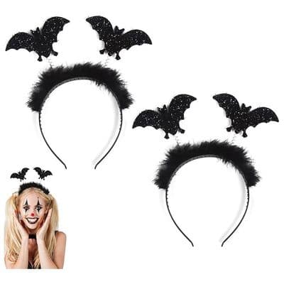Sæt med 2 Halloween-hårbånd, sorte flagermusformede hårbånd til voksne, kostumer, blødt hårbånd