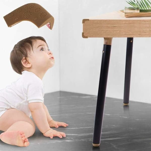 Babyskydd för hörn till bord, brunt silikonmöbelskydd, barnsäkerhetshörnskydd
