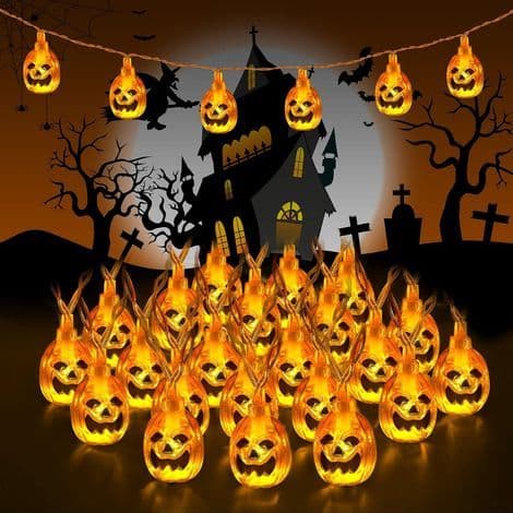 Halloween lyslenke, 3m, 20 LED, 3D gresskar lyslenke