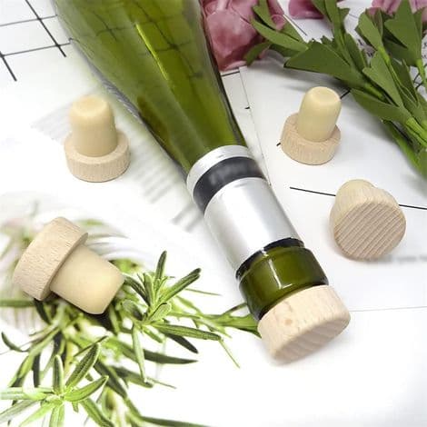 Återanvändbara T-formade flaskproppar – 3 × 2,2 cm, tillverkade av trä och gummi, lämpliga för vin- och ölflaskor.