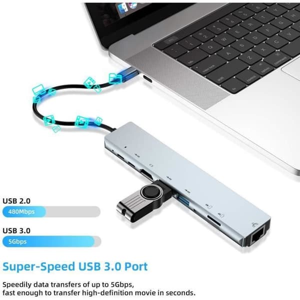 USB 3.0-hubb - ZGEER - 7 portar - Plug & Play - Stabil och säker