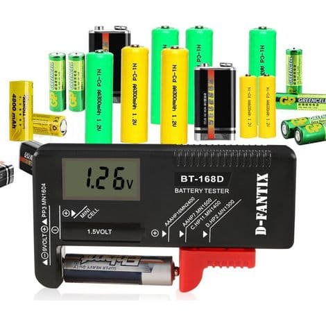 Digital batteritester, universell batteritester, batteritester, for AA, AAA, C, D, PP3, 9V, 1.5V, knappcellebatterier - Fungerer uten batterier