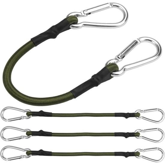 Elastiske Bungee-snore med karabinhage, 30 cm, pakke med 4, camping, bagage