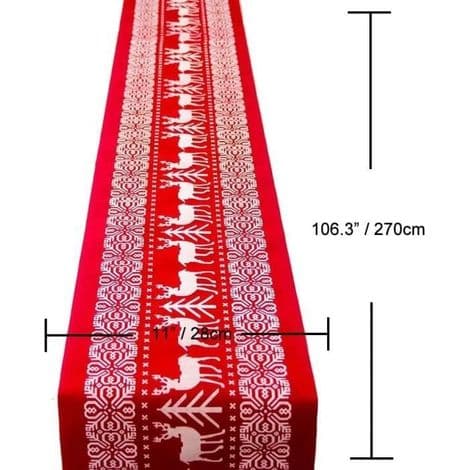 Bordløper - Jul - Rød - 28 x 270 cm - Linblanding - Festlig dekorasjon