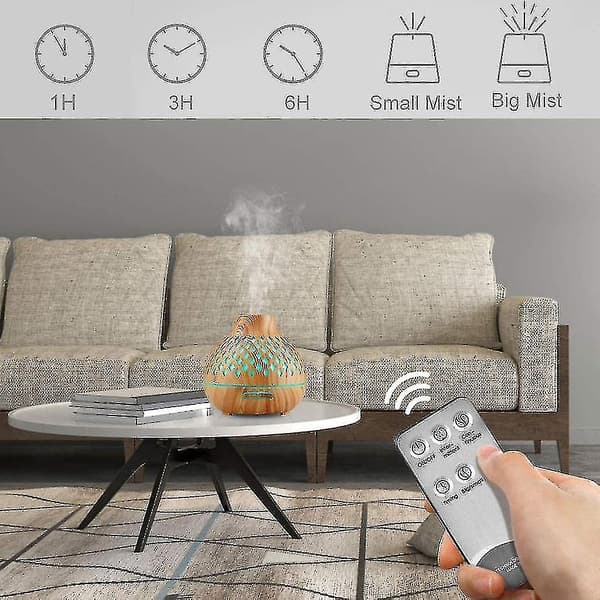 Aroma Diffuser, 400 ml Luftfugter, Ultralydskraft og 7-farvet LED