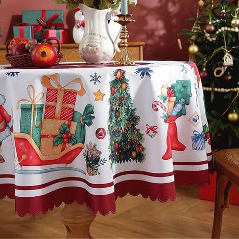 150 cm juledug - Pletafvisende dug, vaskbar polyesterdug, rektangulær og rund dug til julefrokostartikler,