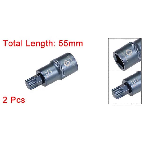 2 stk. 1/2\" top med T55 Torx bit, S2 stål bits CR-V toppe, metrisk 2\"