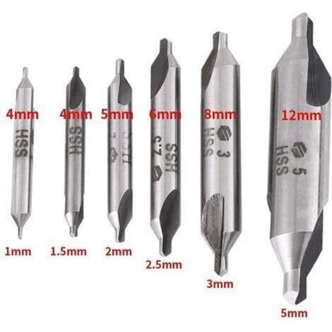 6-delars 1/1,5/2/2,5/3/5 mm centrumfräsar, 60 graders fräsar, HSS centrumfrässats