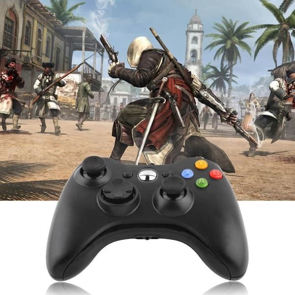 Kablet USB-kontroller for Microsoft Xbox 360, PC/Windows spillkontroller, svart
