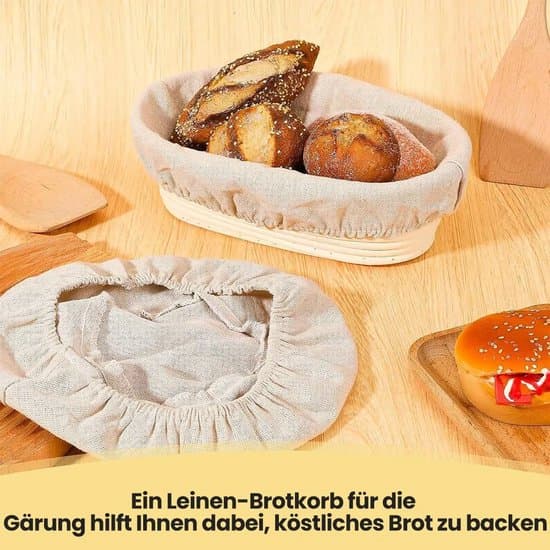 Fire-delt sett for brødbaking i lin - runde og ovale hevekurvduker - off-white