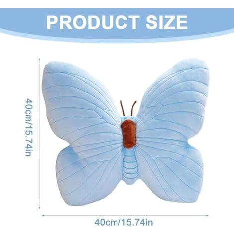 Plys sommerfuglepude - 40 cm - Æstetisk design - Blød - Til stue og sofa - Blå