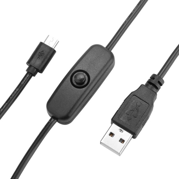 Opladerkabel med tænd/sluk-knap til Raspberry Pi 3/2/B/B+/A