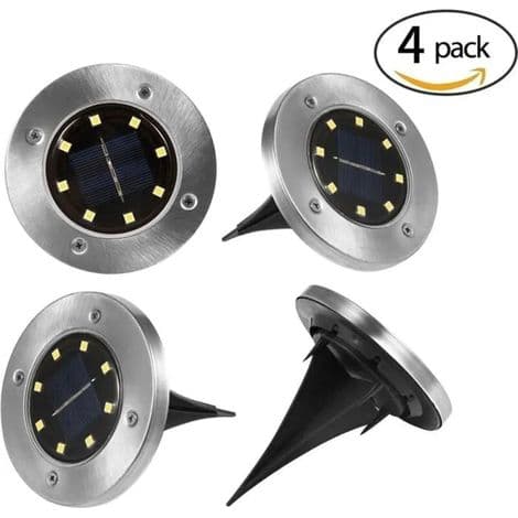 Sæt med 4 solcellehavelamper, 8 LED'er, IP65-klassificeret, til stier og gangarealer, udendørs belysning