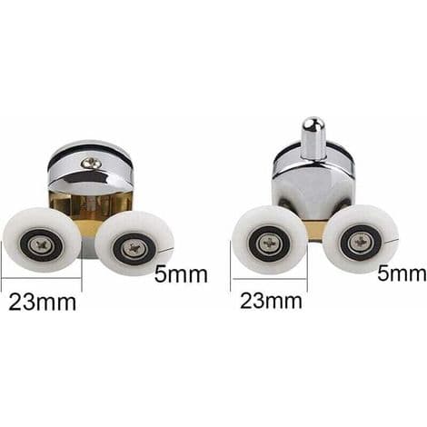 Erstatningsdobbeltruller, sett med 4, doble ruller, erstatningsfestehjul, skyvedørrull, dørrull, dusjdørruller, 23mm