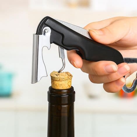 Sæt med 4 professionelle vinbarværktøjer: proptrækker, sommelierknive, rustfrit stål, sort