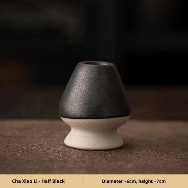 Matcha Te Bambus Piskeris og Keramisk Stativ 2-delt Sæt - Sort Holder - 1 Sæt Chasen Stativ
