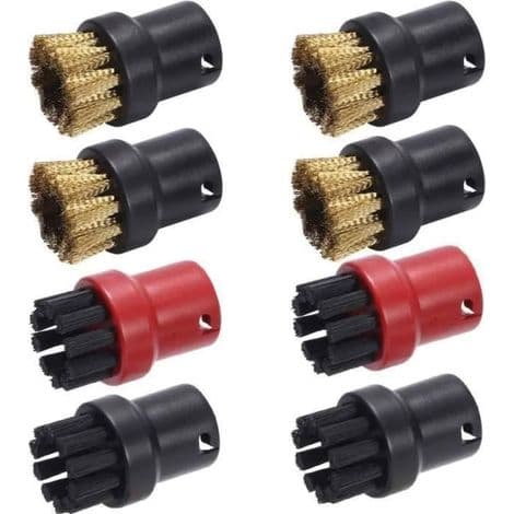 Sett med 8 runde tilbehørsbørster, nylon + messingtråd for Karcher damprenser SC1 SC2 SC3 SC4 SC5 SC7