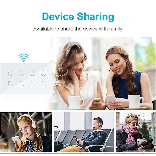 WIFI Smart Touch Ljus Väggströmbrytare Interruptor Glaspanel 8 Grupper Tuya Smart Life för Alexa Google