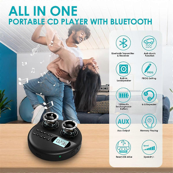 CD-spelare, Bluetooth CD-spelare med högtalare Uppladdningsbar CD-spelare