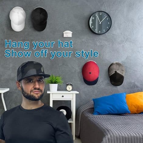10 Hat Hooks, Rubber Cap Holders, No Drilling Required, for Hats, Wall-Mounted, Wardrobe, Closet, or Storage