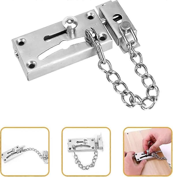 Dörrkedja Dörrvakt Dörrlås Kedja Dörrlås Rostfritt Stål Säkerhet (silver) (2st)