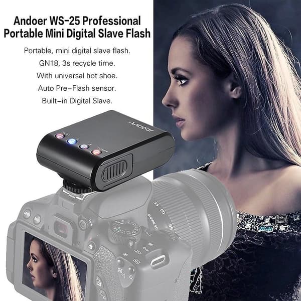 Andoer WS-25 Professionel Bærbar Mini Digital Slave Flash Speedlite On-Camera Flash med Universal