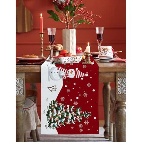 Bordløber - Julesnefnug og Rensdyr - Rustik Julehøjtid - 160 x 40 cm - Polyester - 1 Styk
