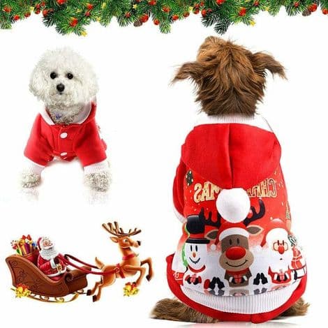 Hettegenser til hund til jul, hettejakke til hund til jul, julehøst- og vinterfrakk til kjæledyr