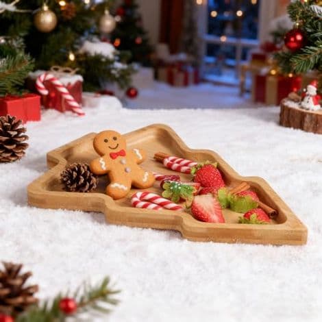 Julgransformad serveringsbricka i bambu - För aptitretare, ost, sallad, sushi - 28 x 20 cm - 1 styck