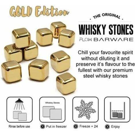 10 x guld rustfrit stål whisky sten, genanvendelige metal isterninger til whisky, vin, gin og tonic drinks