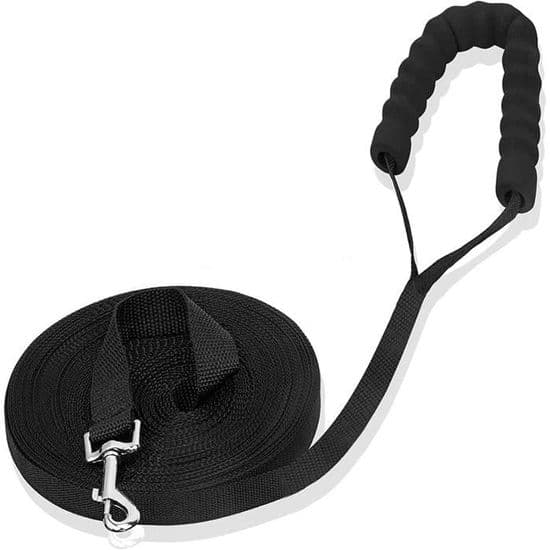 20m sort nylon hundetræningssnor med 6,5 cm metalkarabinhage