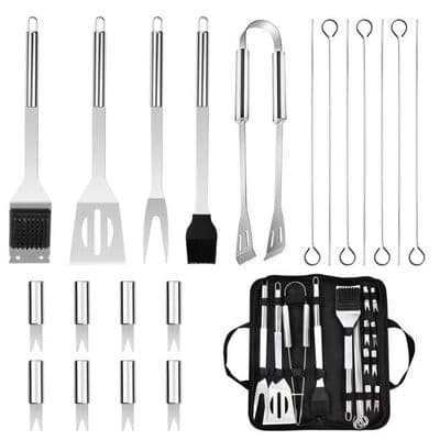 Grillredskaper - 20 deler - Rustfritt stål - Slitesterkt - Rustfritt - Ergonomisk