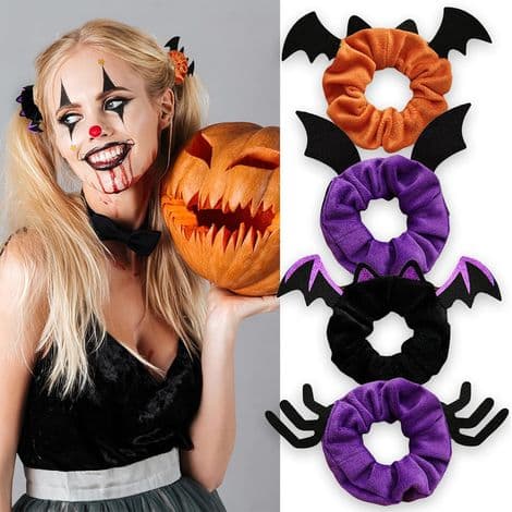 Hårstrikk - Halloween-tema Edderkopp- og Flaggermusdesign - Chiffonstoff med Elastisk Kjerne - For Kvinner og Jenter - 4 Stykker