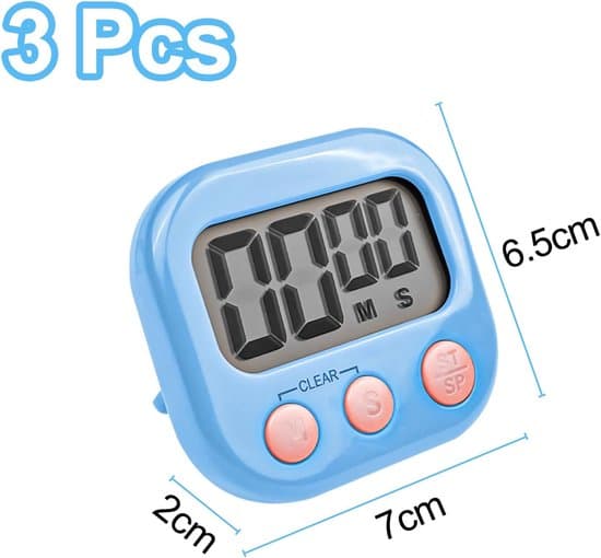 3-pakning digitale eggklokker med magnetisk base og sammenleggbar stativ, stor LCD-skjerm, hvit, blå, grønn