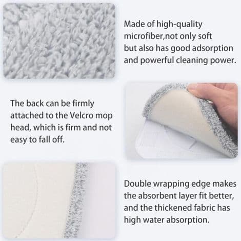 Sæt med 3 udskiftelige mikrofiber moppehoveder, firkantede moppeudskiftningspuder, absorberende, maskinvaskbare, våd- og tørbrug til mopper
