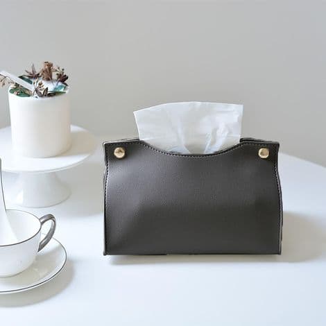 Læder Tissueboks, Tissue Dispenser, Servietholder, Nordisk Stil Tissueboks, Sammenfoldelig Tissueboks til Hjemmet, Papir Tissue Dispenser (Sort)