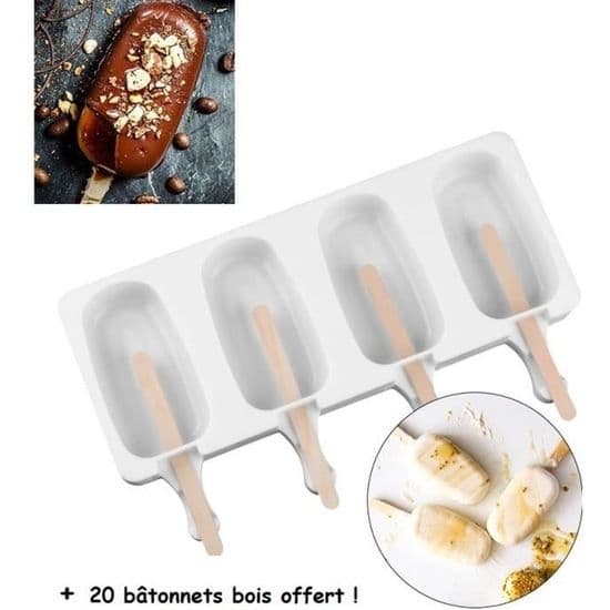 Iskremform - Magnum Ispinner - Høykvalitets silikon - 4 hulrom - 20 gratis pinner
