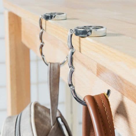 2 stk (9x4,5 cm) Håndkrog - Sammenfoldelig Metalkrog - Holder til Bord eller Skrivebord