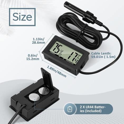 Digitalt termometer med ekstern hygrometer - 3 stk - For reptilinkubatorer