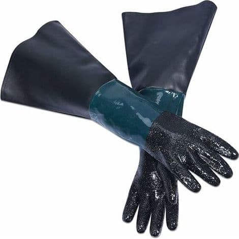 Gummi sandblæsehandsker, længde: 60 cm, slibende. Handsker til sandblæserum. Arbejdshandsker til sandblæsemaskiner.