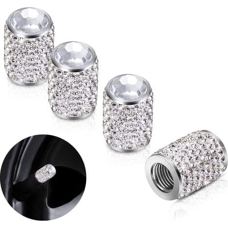 Däckventilhattar, set om 4, handgjorda med strass