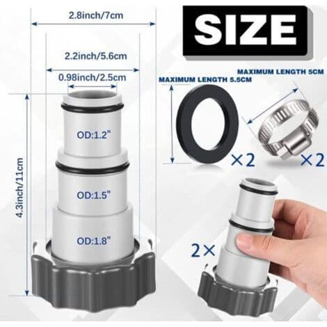 2-delt poolslangeadapter, adapter til Intex pools, slangeadapter til andet pooltilbehør, pooltilbehør slangeadapter, Ø 32 og 38 mm