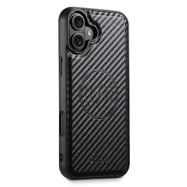 SUTENI H19 Magnetiskt Skal för iPhone 16 Plus, Kolfibertextur Läder Baksida med Kortfack