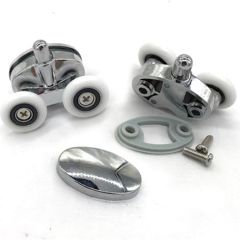 Sæt med 4 brusedørsruller – 23 mm ovale sommerfugleformede ruller – Stille drift – Kromfinish